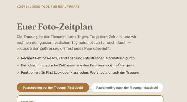 Zeitplan-Rechner für den Hochzeitstag von Hochzeitsfotograf Thorsten Gramke aus Bocholt